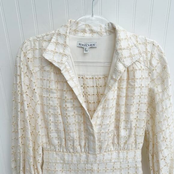 Shona Joy Penelope White Balloon Sleeve Mini Dress Cotton Women’s 4 - Picture 4 of 8